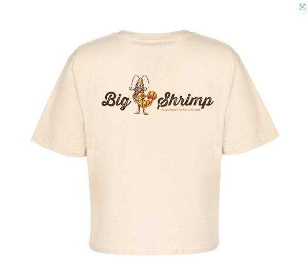 A cream colored t-shirt with the words " big shrimp ".